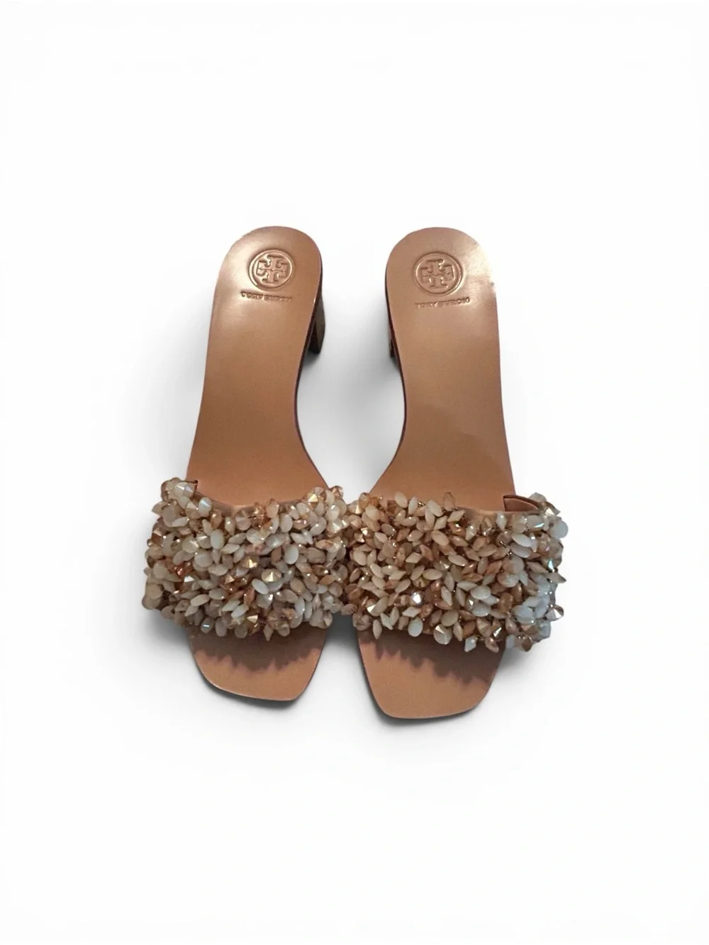 Tory Burch NWOT Logan satin and crystal beaded slides